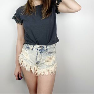 LOFT Lounge Short Sleeve Fringe Cotton Shirt XS